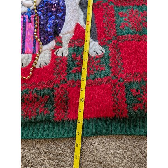 Ugly Christmas Sweater3X Embellished French Bulldog Glasses Purse Red Green GLTR - Picture 9 of 10